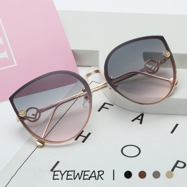 Women Sunglasses Eyewear Glasses Driving Gradient Rimless Lens Pink Blue Cat Eye