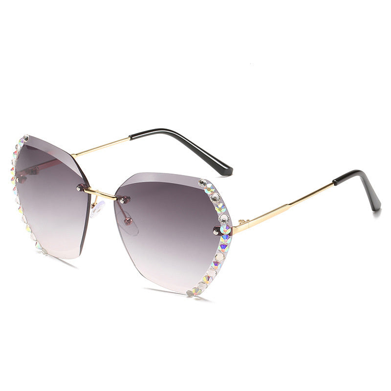 Women's Rimless Rhinestone Sunglasses With Gradient Multicolor Lens Glasses UV Protection