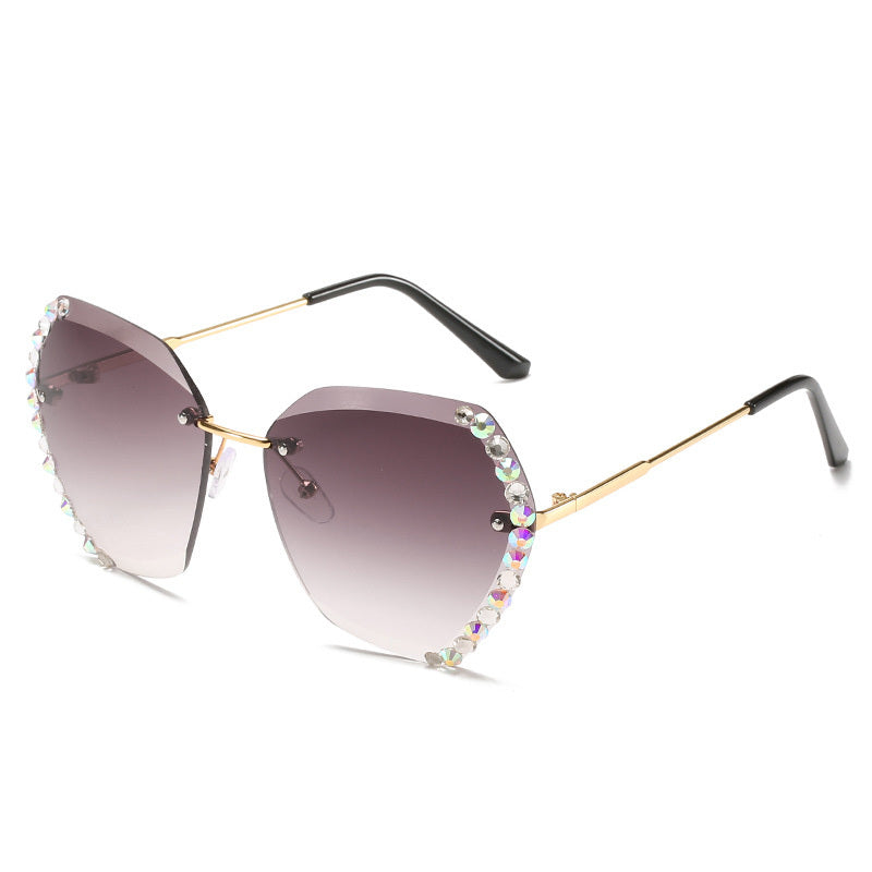 Women's Rimless Rhinestone Sunglasses With Gradient Multicolor Lens Glasses UV Protection