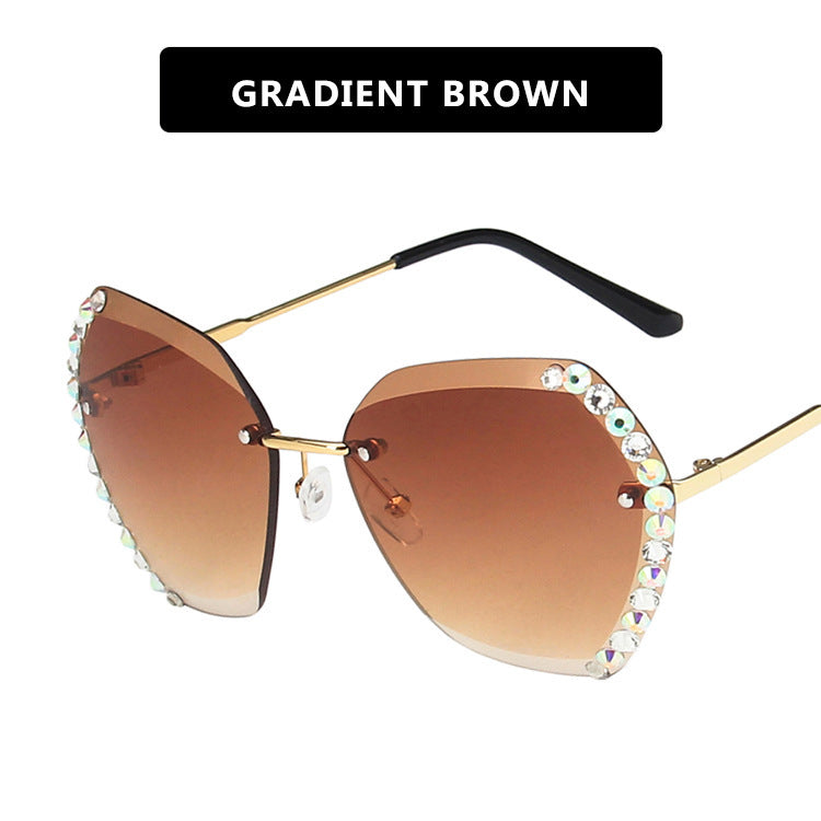 Women's Rimless Rhinestone Sunglasses With Gradient Multicolor Lens Glasses UV Protection