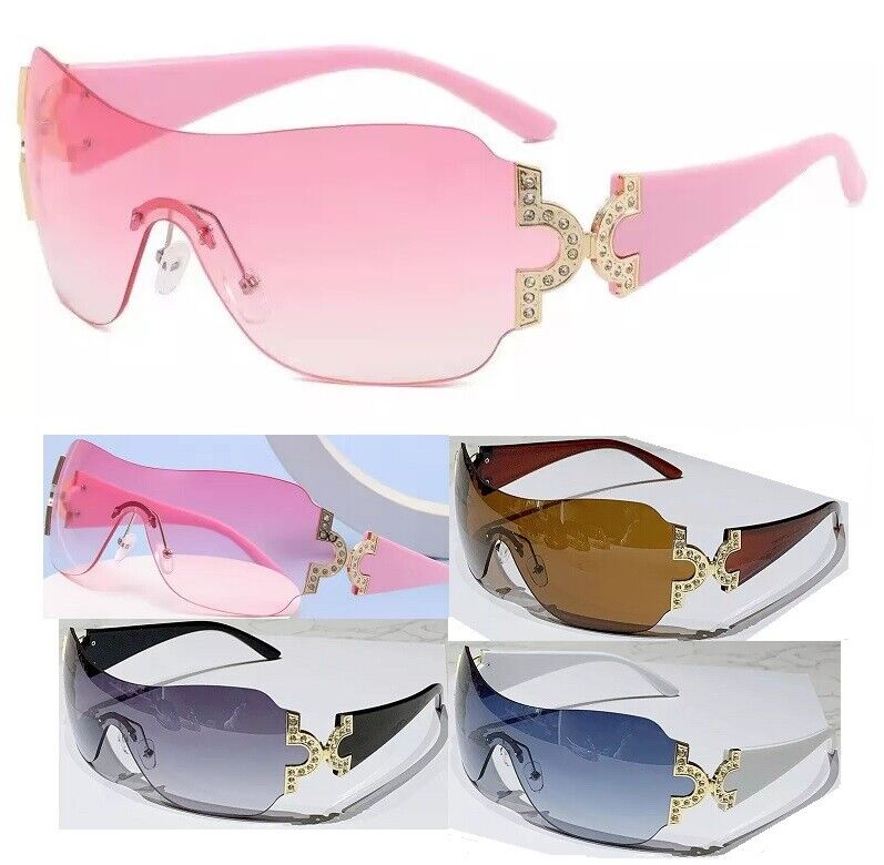 Women's Pink Eyewear Sunglasses Shield Wrap Around Fashion Designer One Lens Shade