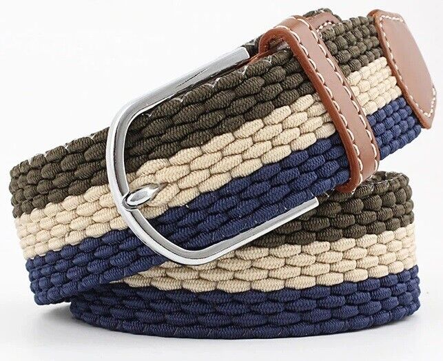 New Men's Women's Belt Unisex Braided Elastic Stretch Fabric Enduring Woven Multicolor Belt