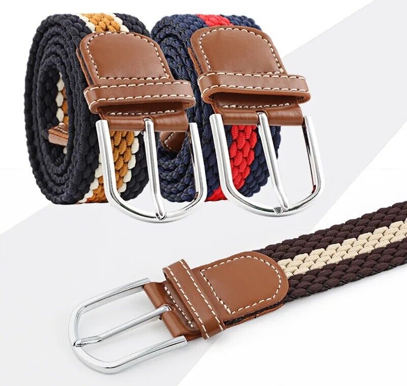 New Men's Women's Belt Unisex Braided Elastic Stretch Fabric Enduring Woven Multicolor Belt