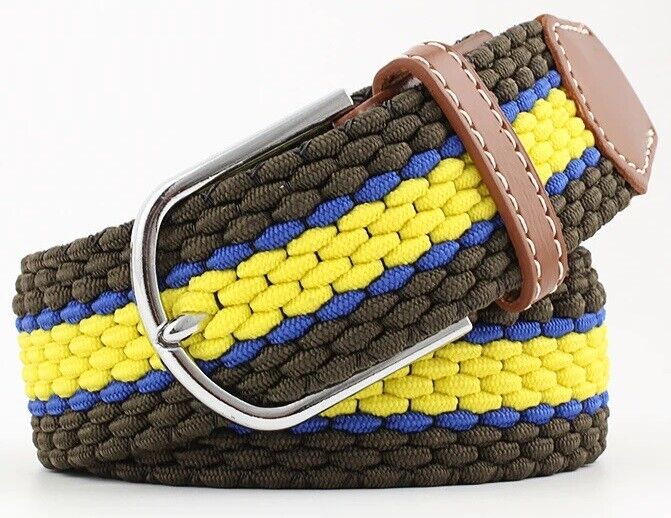 New Men's Women's Belt Unisex Braided Elastic Stretch Fabric Enduring Woven Multicolor Belt