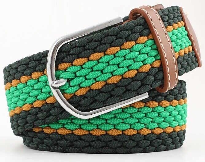 New Men's Women's Belt Unisex Braided Elastic Stretch Fabric Enduring Woven Multicolor Belt