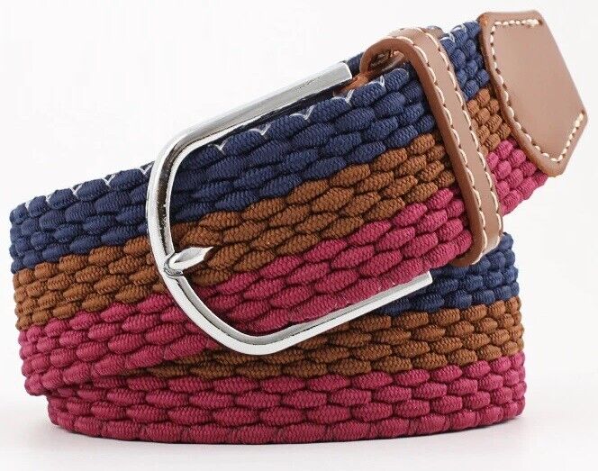 New Men's Women's Belt Unisex Braided Elastic Stretch Fabric Enduring Woven Multicolor Belt