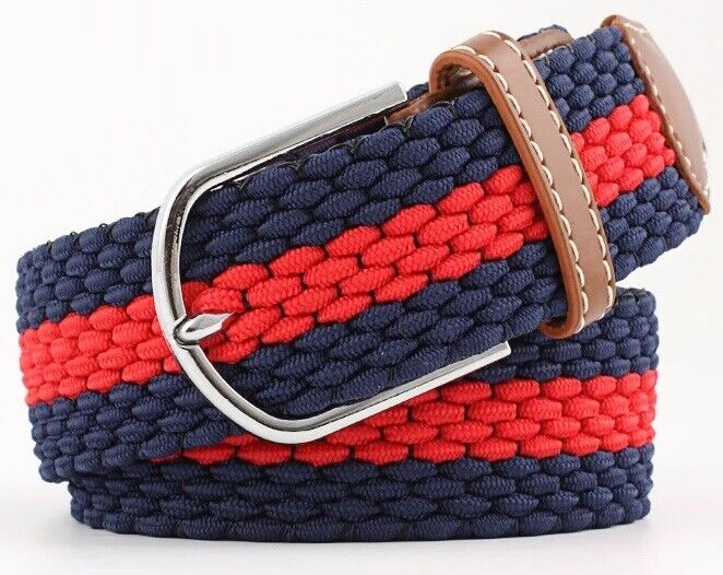 New Men's Women's Belt Unisex Braided Elastic Stretch Fabric Enduring Woven Multicolor Belt
