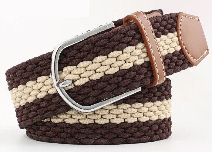 New Men's Women's Belt Unisex Braided Elastic Stretch Fabric Enduring Woven Multicolor Belt