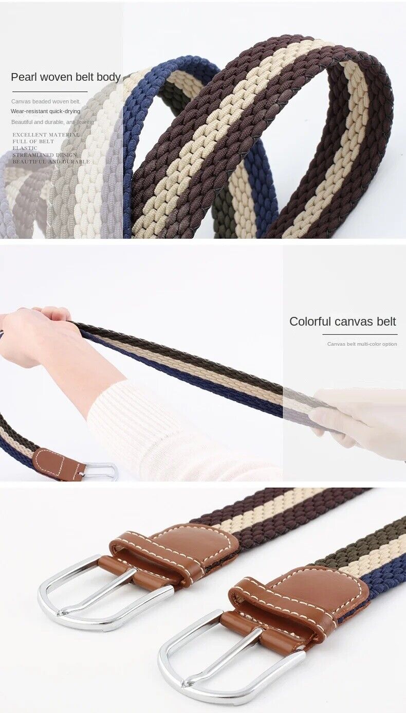 New Men's Women's Belt Unisex Braided Elastic Stretch Fabric Enduring Woven Multicolor Belt