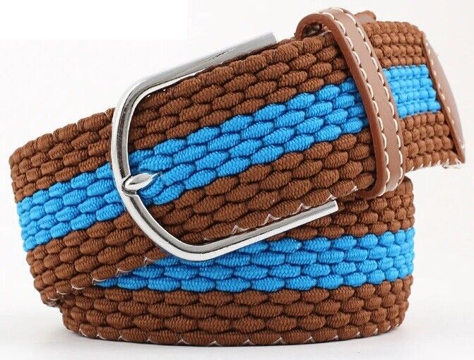 New Men's Women's Belt Unisex Braided Elastic Stretch Fabric Enduring Woven Multicolor Belt