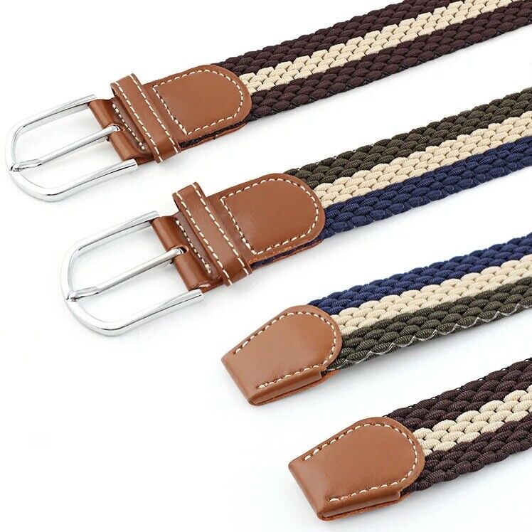 New Men's Women's Belt Unisex Braided Elastic Stretch Fabric Enduring Woven Multicolor Belt