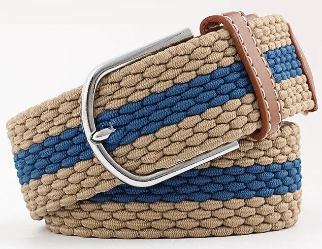 New Men's Women's Belt Unisex Braided Elastic Stretch Fabric Enduring Woven Multicolor Belt