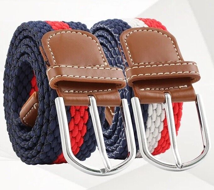 New Men's Women's Belt Unisex Braided Elastic Stretch Fabric Enduring Woven Multicolor Belt