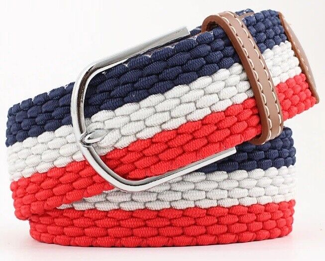 New Men's Women's Belt Unisex Braided Elastic Stretch Fabric Enduring Woven Multicolor Belt