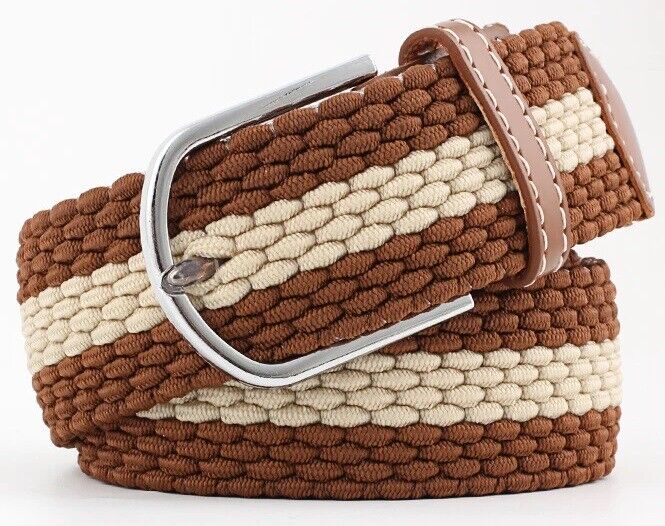 New Men's Women's Belt Unisex Braided Elastic Stretch Fabric Enduring Woven Multicolor Belt