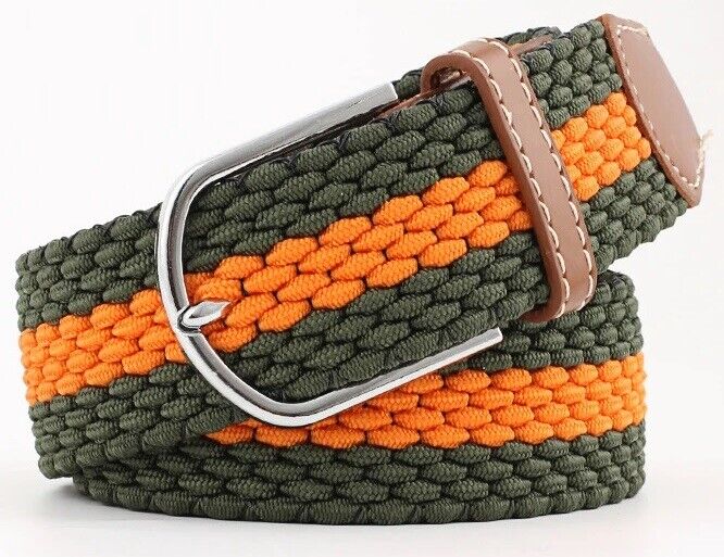 New Men's Women's Belt Unisex Braided Elastic Stretch Fabric Enduring Woven Multicolor Belt