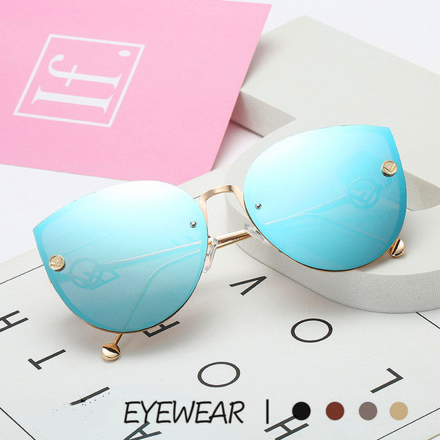 Women Sunglasses Eyewear Glasses Driving Gradient Rimless Lens Pink Blue Cat Eye