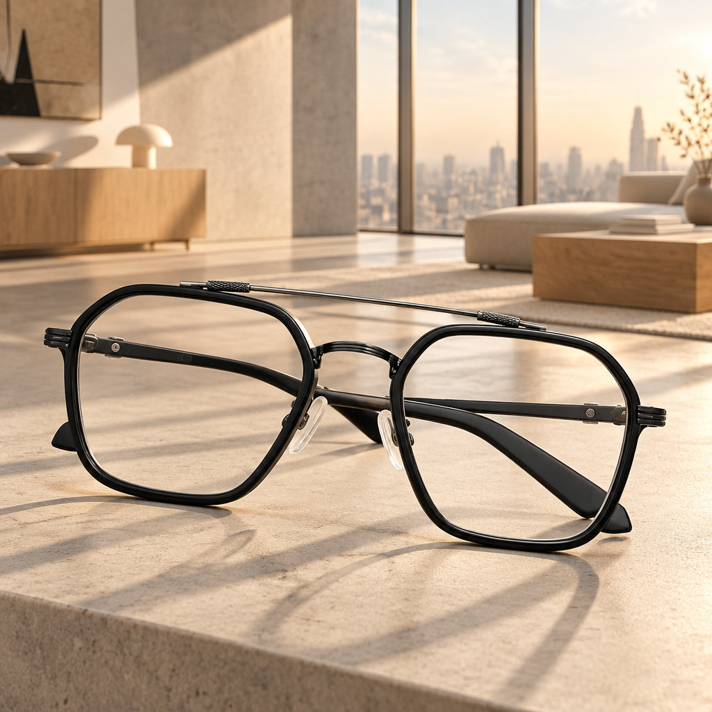 Mens Myopia Glasses Double Bridge Polygon Computer Eyeglasses Women Fashion Oversized Metal Frame Anti Fatigue Eyewear 0 To -600