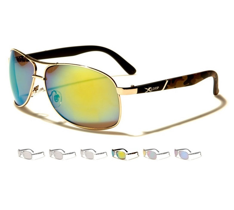 Aviator Men's Camouflage Mirrored Lens Sunglasses- Multi-color Frame Army Style Shades