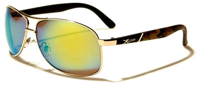 Aviator Men's Camouflage Mirrored Lens Sunglasses- Multi-color Frame Army Style Shades
