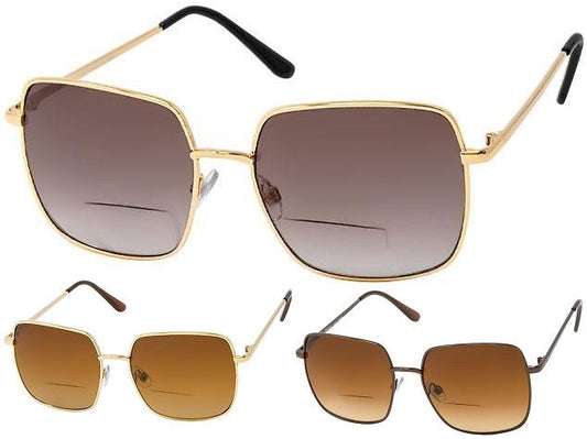 Bifocal Sunglasses- Men Women- Metal Frame- Smoke Lens and Brown Lens