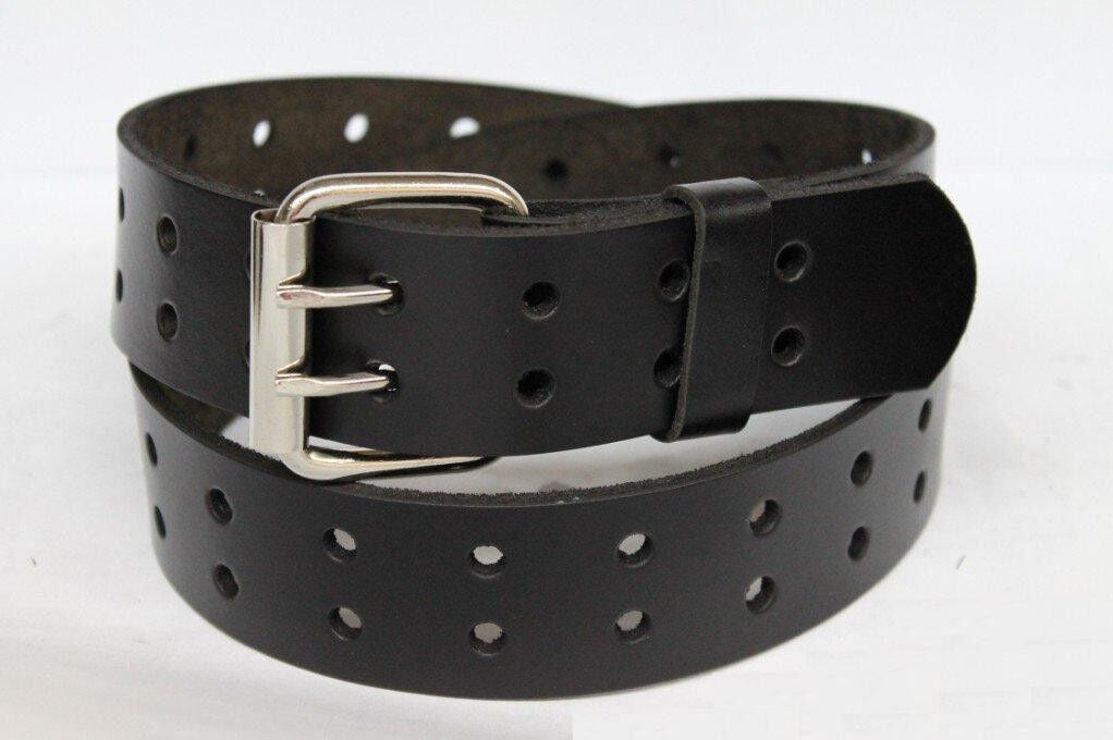 New Men's Belt Double 2-Holes Dress Casual Leather 2Prong Roller Removable Buckle