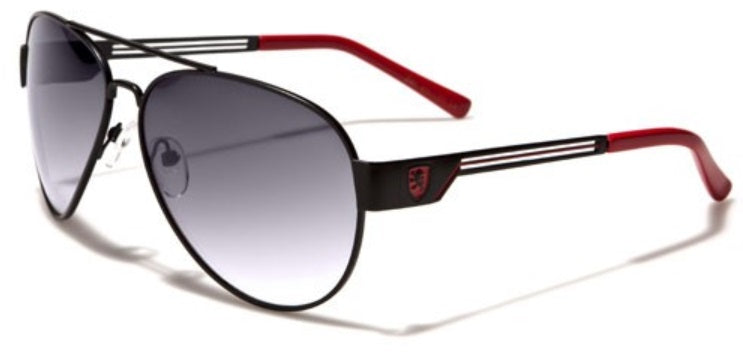 Men's Aviator Sunglasses - Black Red Blue Yellow Temples Ends Smoke Lens