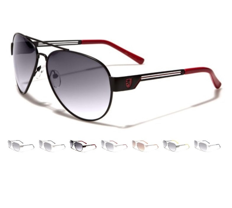 Aviator Sunglasses Smoke Lens Black Red Temples