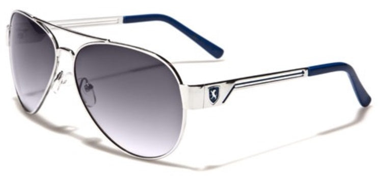 Aviator Men Sunglasses Smoke Lens Silver Navy Blue Temples
