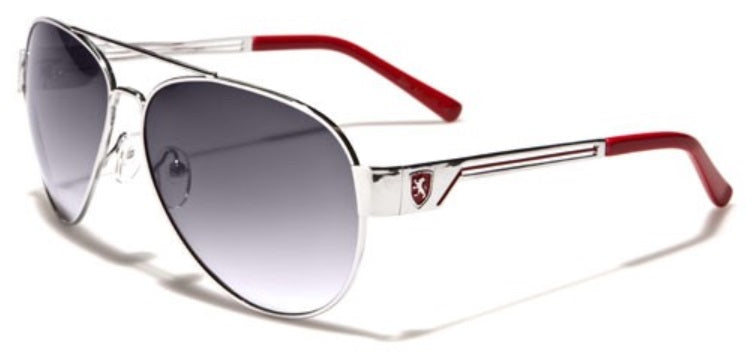 Aviator Men Sunglasses Smoke Lens Silver Red Temples