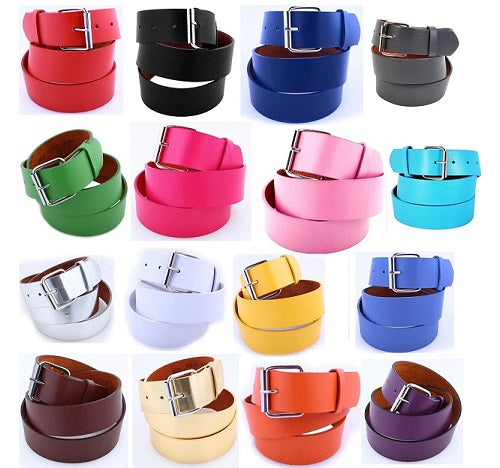 Men's Women's Plain Bonded Leather Belt - Multi-Color Golf Baseball Softball Removable Buckle