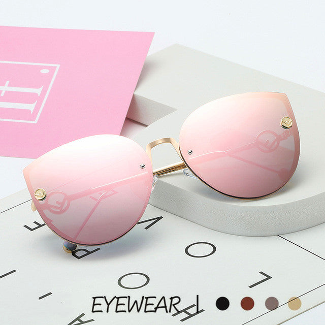 Women Sunglasses Eyewear Glasses Driving Gradient Rimless Lens Pink Blue Cat Eye