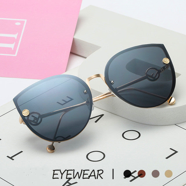 Women Sunglasses Eyewear Glasses Driving Gradient Rimless Lens Pink Blue Cat Eye
