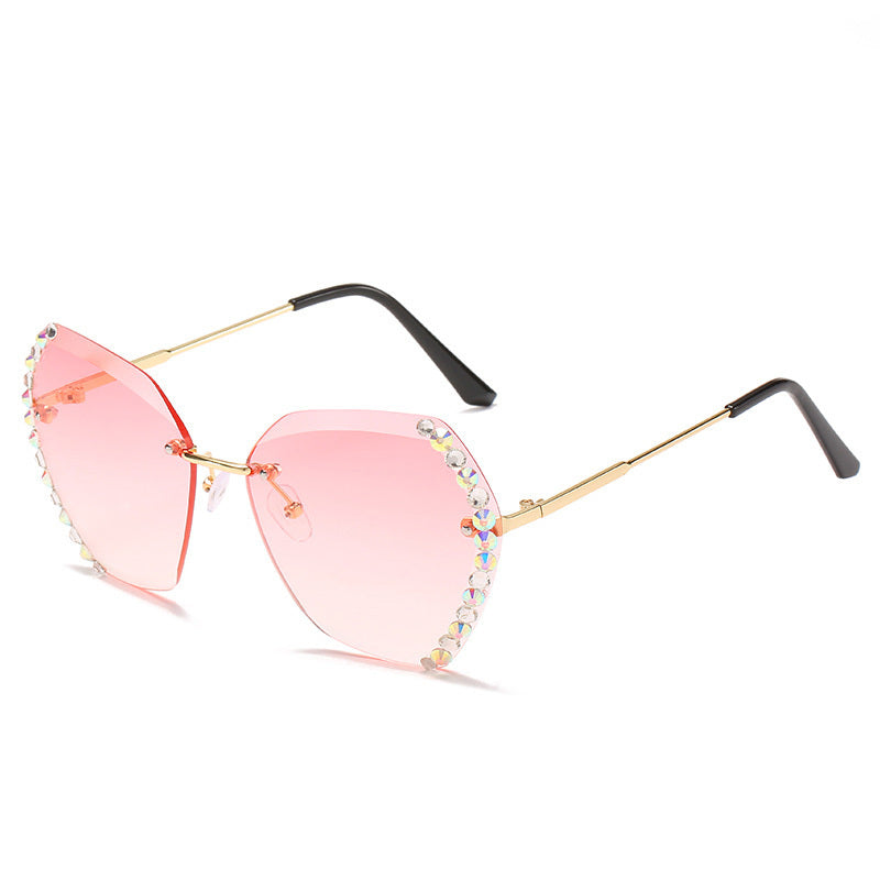 Women's Rimless Rhinestone Sunglasses With Gradient Multicolor Lens Glasses UV Protection