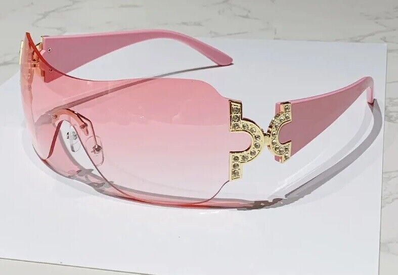 Women's Pink Eyewear Sunglasses Shield Wrap Around Fashion Designer One Lens Shade