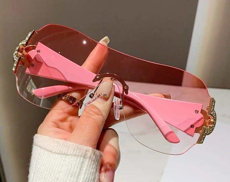 Women's Pink Eyewear Sunglasses Shield Wrap Around Fashion Designer One Lens Shade