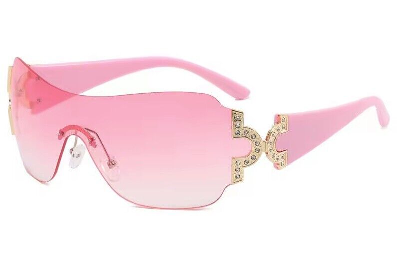 Women's Pink Eyewear Sunglasses Shield Wrap Around Fashion Designer One Lens Shade