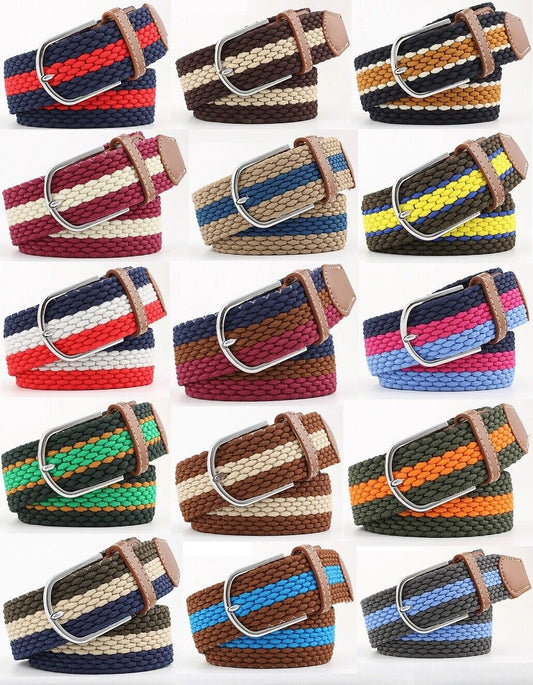 New Men's Women's Belt Unisex Braided Elastic Stretch Fabric Enduring Woven Multicolor Belt