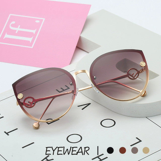 Women Sunglasses Eyewear Glasses Driving Gradient Rimless Lens Pink Blue Cat Eye