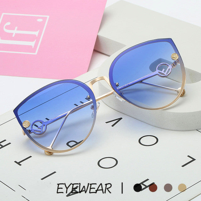 Women Sunglasses Eyewear Glasses Driving Gradient Rimless Lens Pink Blue Cat Eye