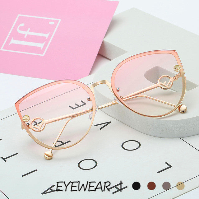 Women Sunglasses Eyewear Glasses Driving Gradient Rimless Lens Pink Blue Cat Eye