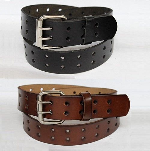 New Men's Belt Double 2-Holes Dress Casual Leather 2Prong Roller Removable Buckle