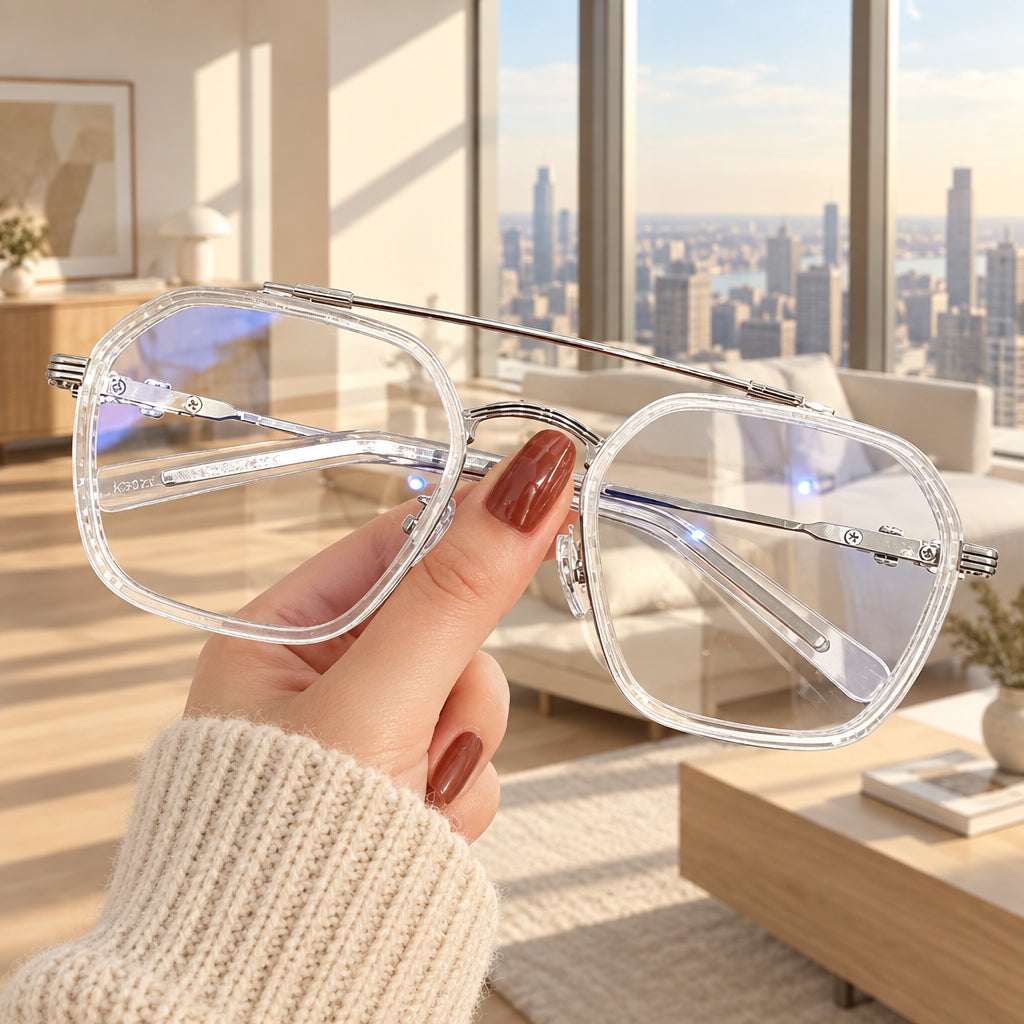 Mens Myopia Glasses Double Bridge Polygon Computer Eyeglasses Women Fashion Oversized Metal Frame Anti Fatigue Eyewear 0 To -600