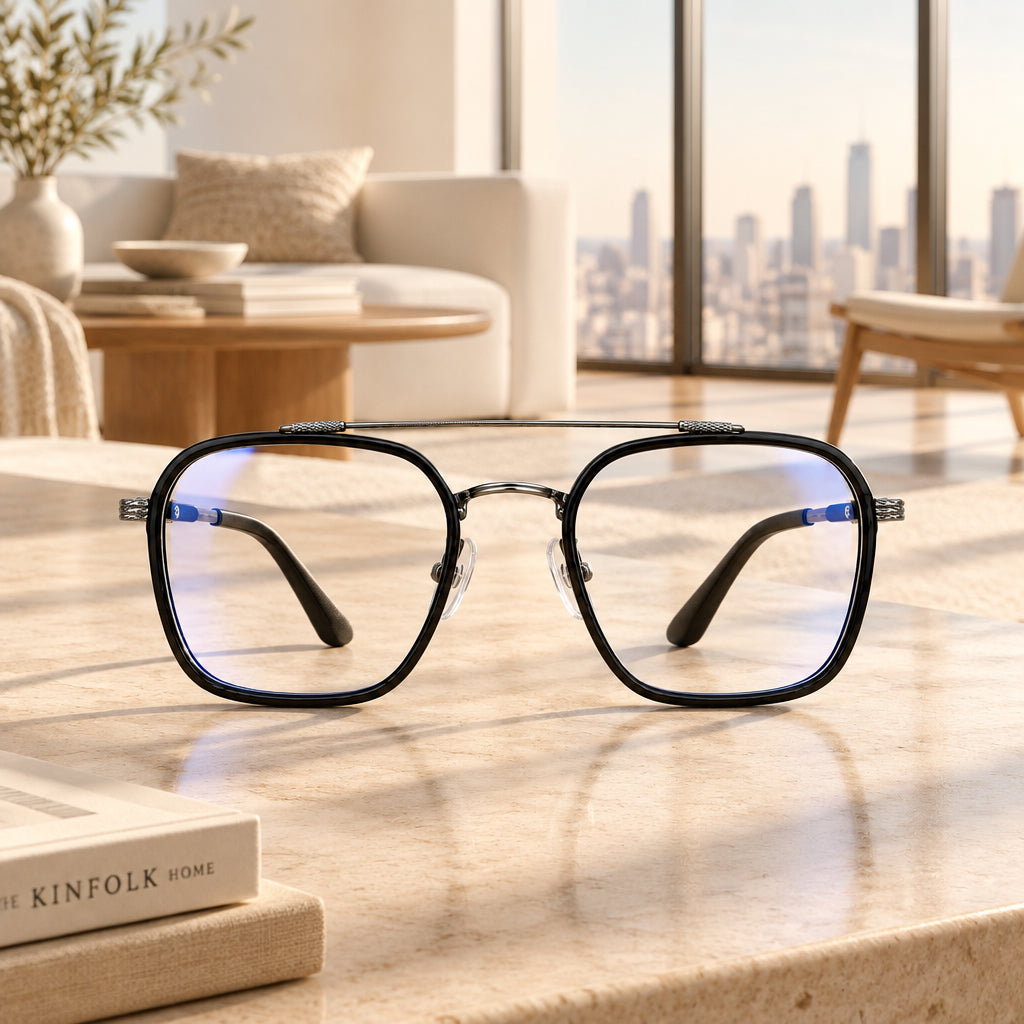 Mens Myopia Glasses Double Bridge Polygon Computer Eyeglasses Women Fashion Oversized Metal Frame Anti blue light Fatigue Eyewear