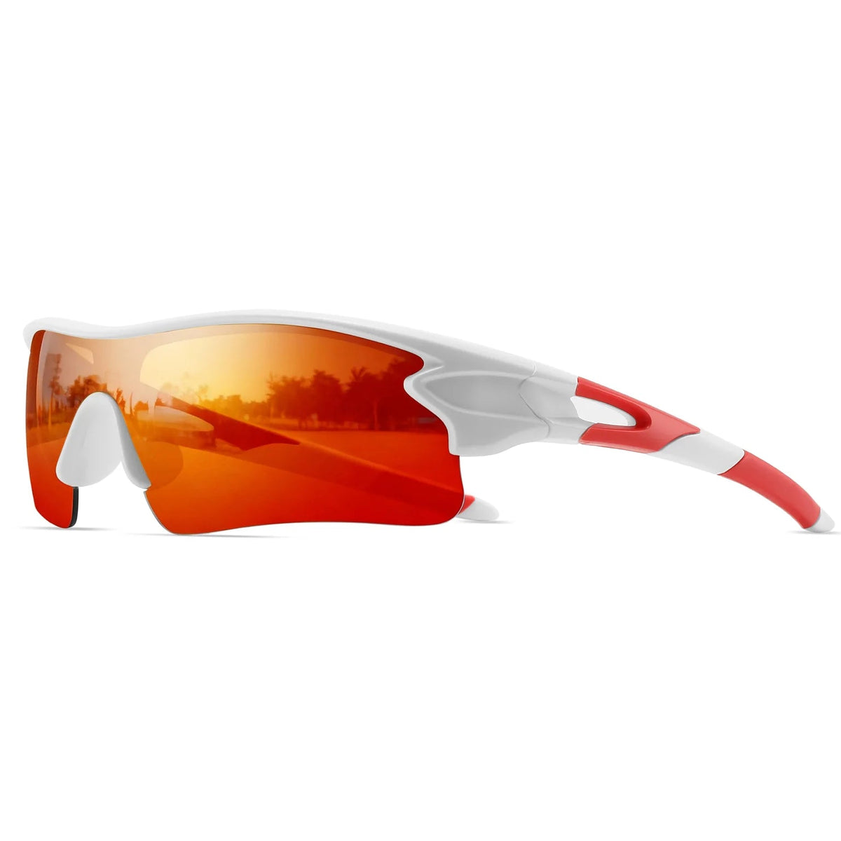Red and White Frame with Reddish and Orangish Mirrored Lens Sunglasses for Men Women Unisex