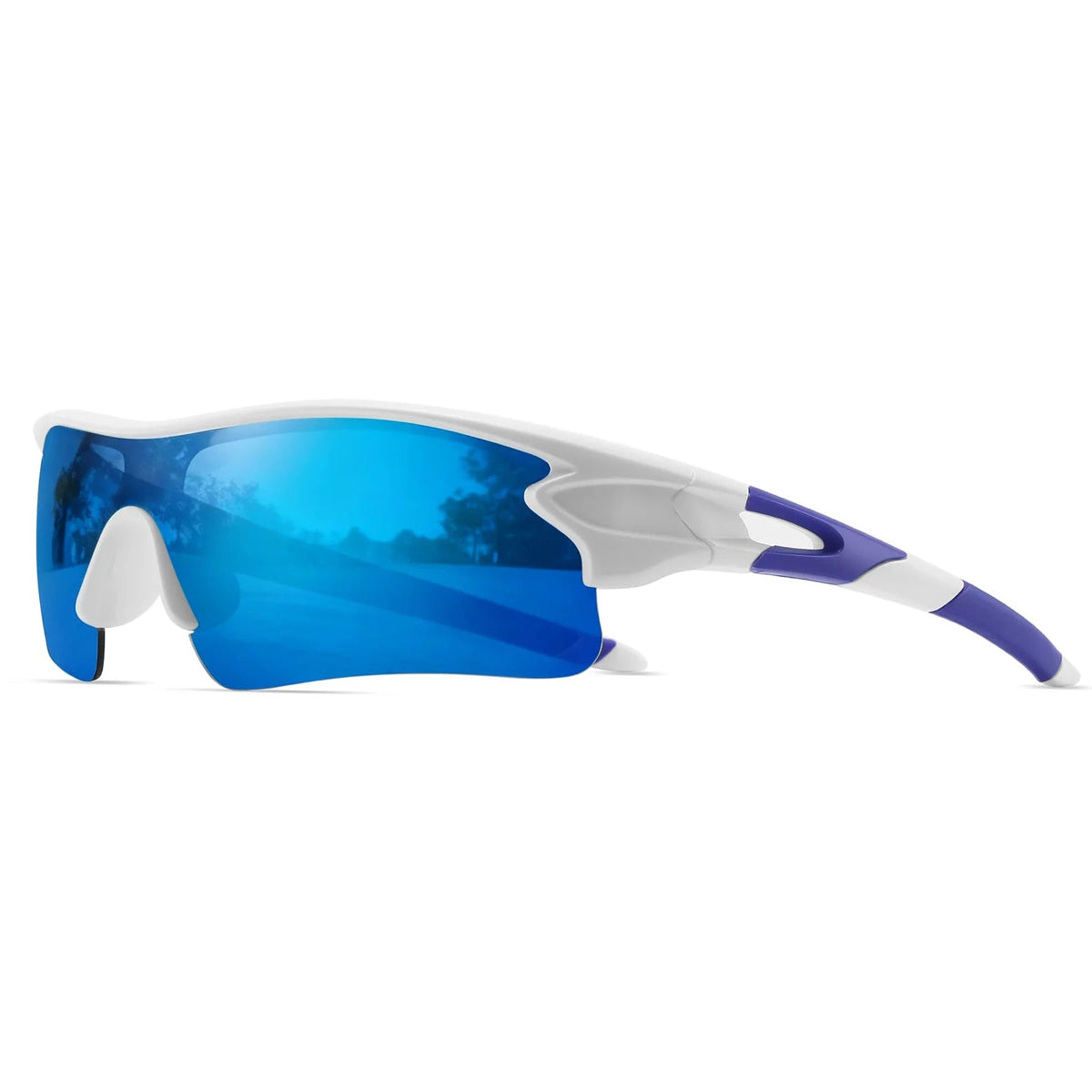 Blue White Frame Sunglasses with Blue Mirrored Lens for Men Women Unisex