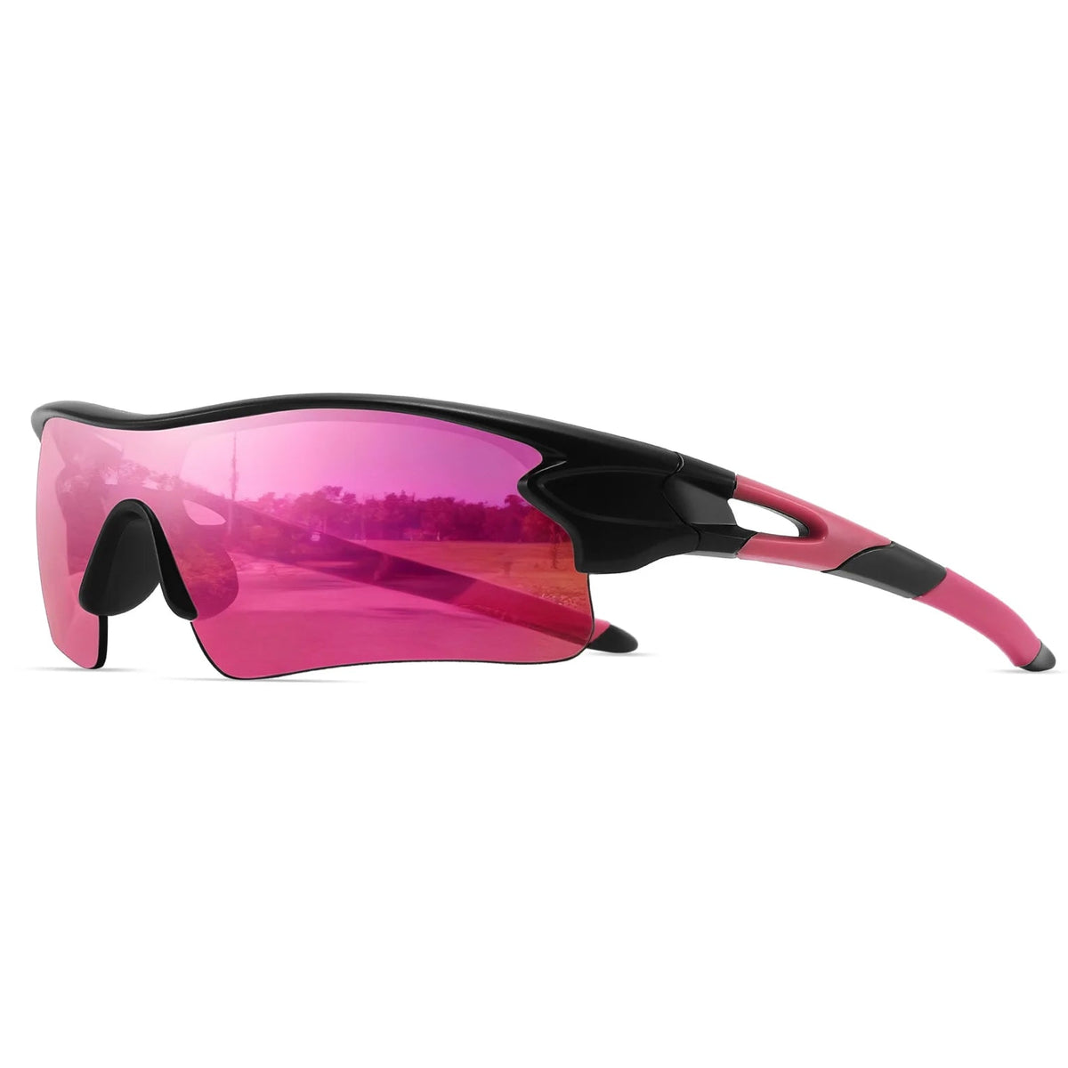 Pink Black Frame Sunglasses with Pink Mirrored Lens for Men Women Unisex Single Piece Lens