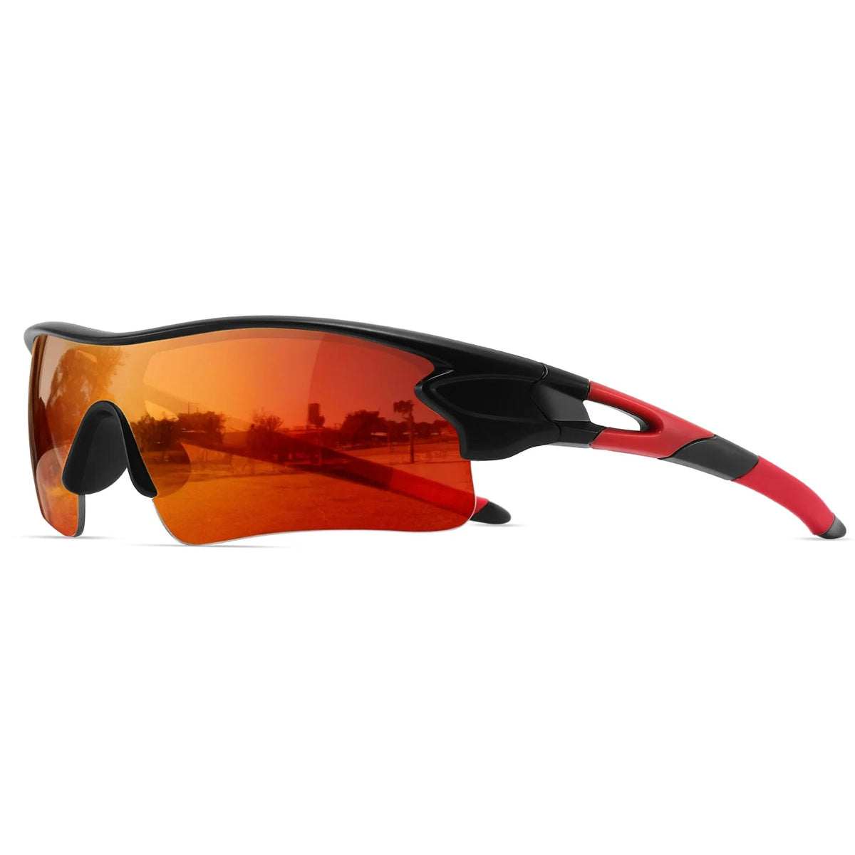 Red Black Frame Sunglasses with Orange Mirrored Lens Glasses for Men Women Unisex
