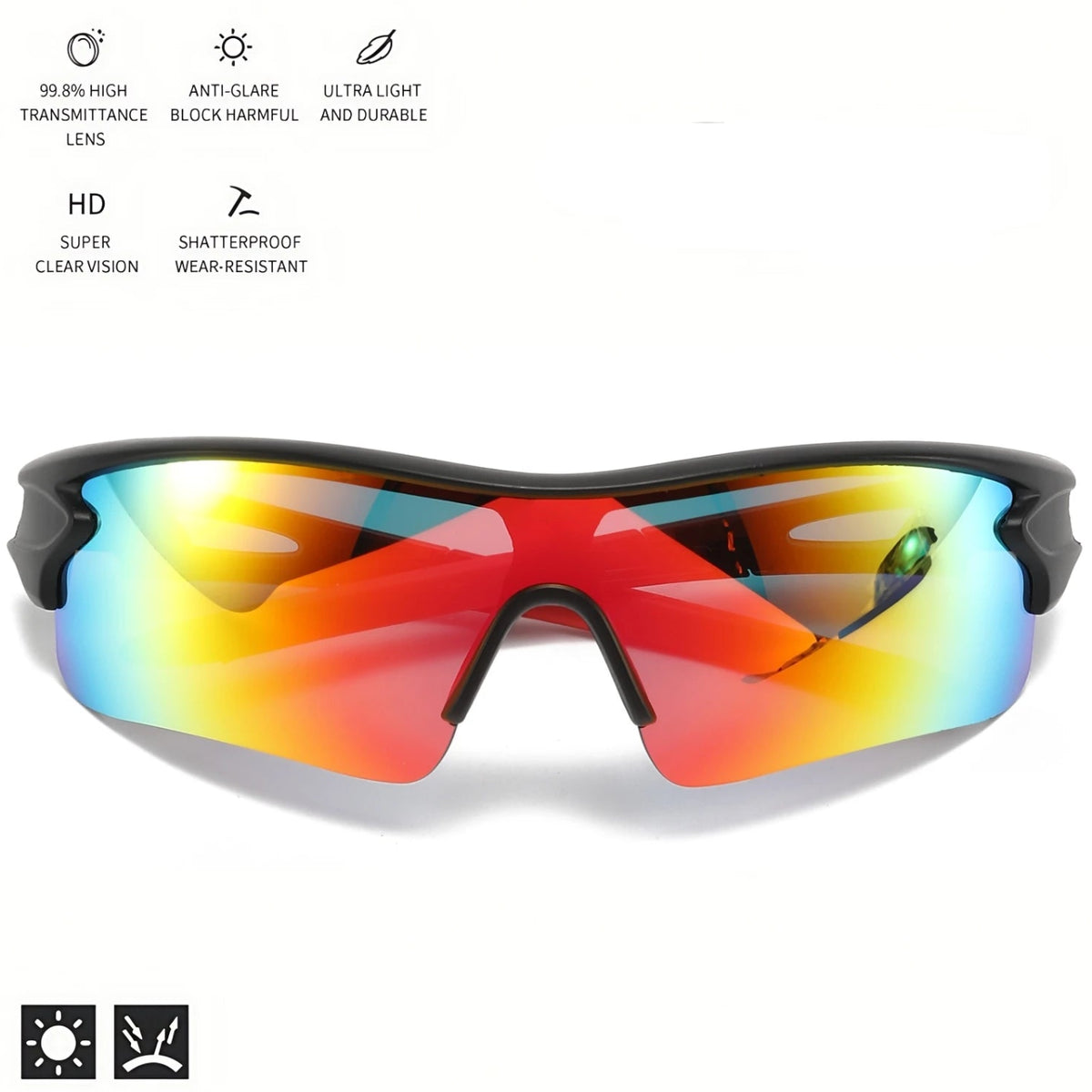 Sports Sunglasses- Men's Women's Unisex- Multicolor  - Single Piece Wraparound Lens- Running, Cycling & Outdoor Glasses