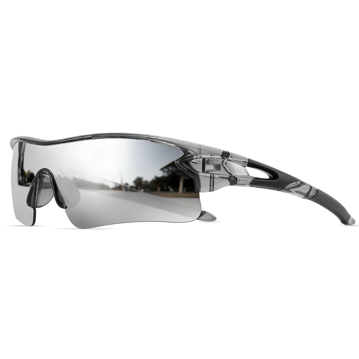 Black Gray Frame with Silver mirrored lens Sunglasses for Men Women Unisex Single Piece Lens